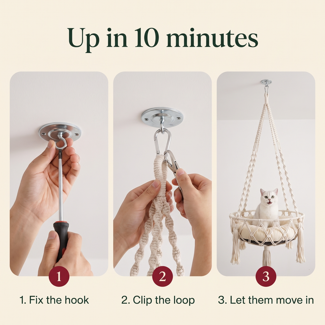 How Purrcradle hangs in three steps